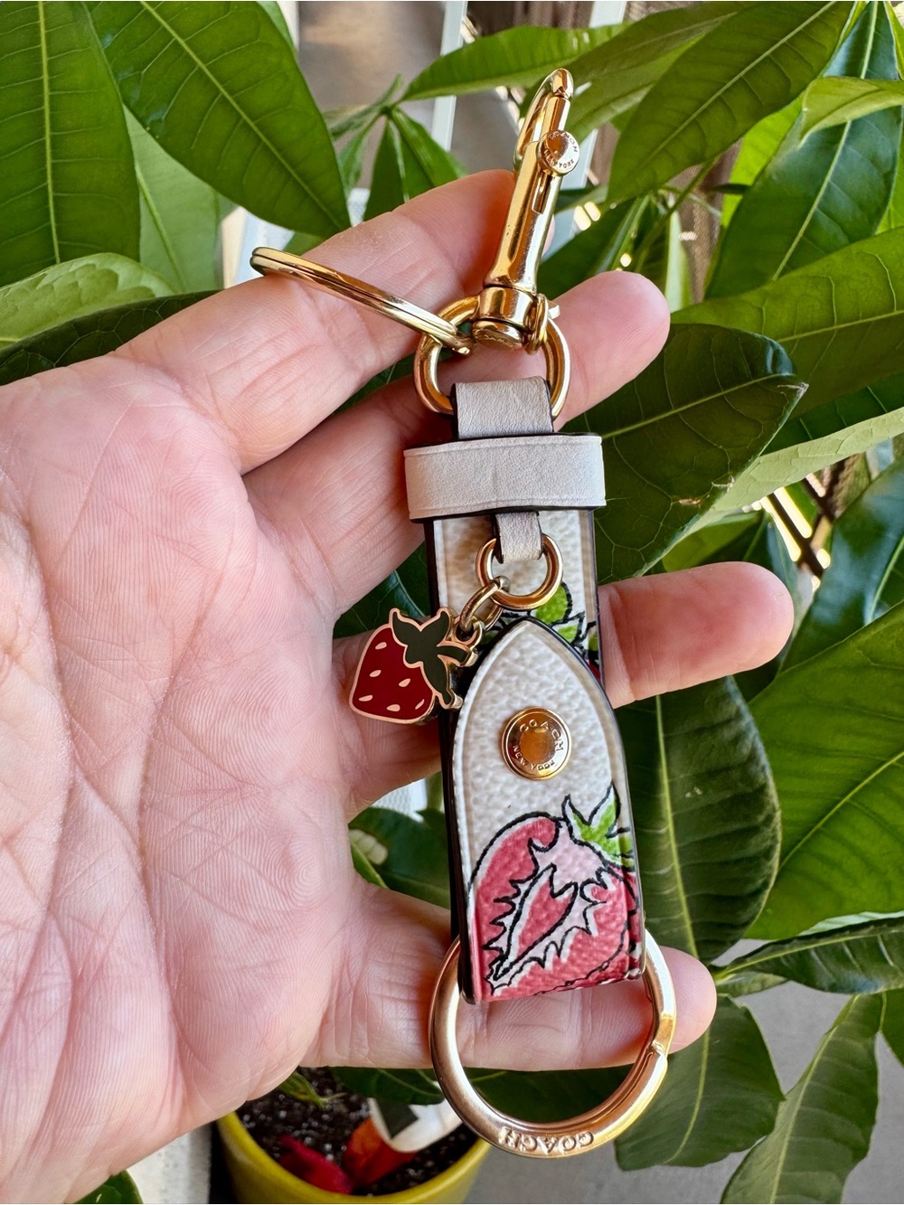 Coach Trigger Snap Bag Charm With Strawberry Print